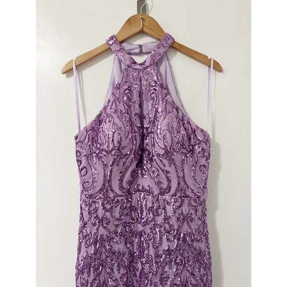 Bariano Australia Lavender Sequin Halter Neck Maxi Gown Formal Evening Dress 10 - Picture 4 of 11